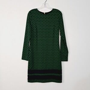 Michael Kors Emerald Green‎ & Navy Blue LS Sheath Polka-dot Dress